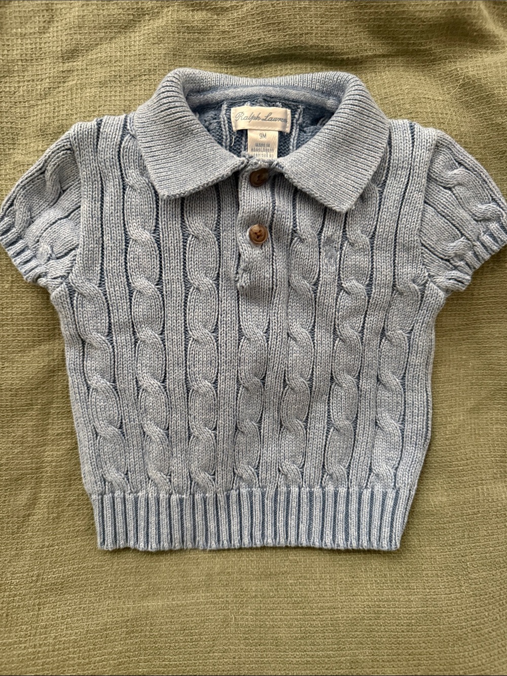 Ralph Lauren Light Blue Cable-Knit Polo Sweater